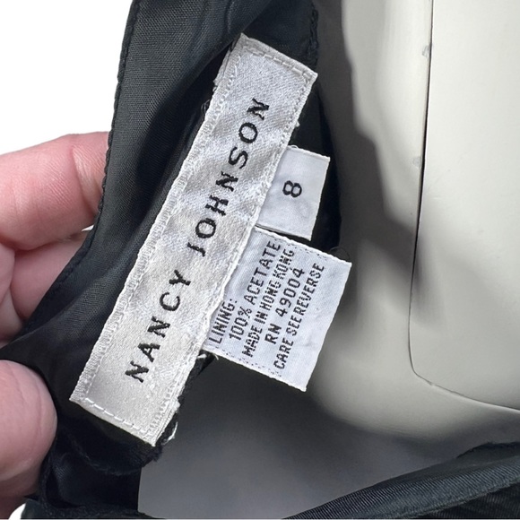 VTG 90's NANCY JOHNSON Black L/S Beaded Pleated Gothic Dress w/ Under Dress Sz 8 - Picture 14 of 16